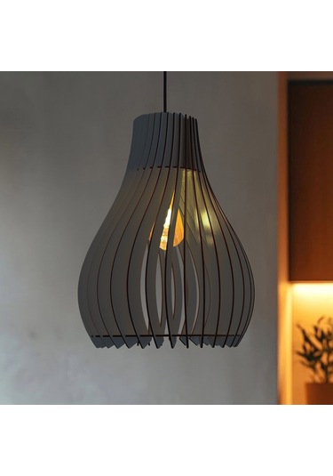 Vialux Modern Ahşap Bohem Rustik Avize Tekli Sarkıt Lamba Antrasi Antrasit
