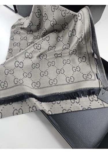 Miorel Scarfs G Desen Çift Taraflı Kaşmir İpek Şal 4 Mevsim Soft Pamuklu Şal Füme