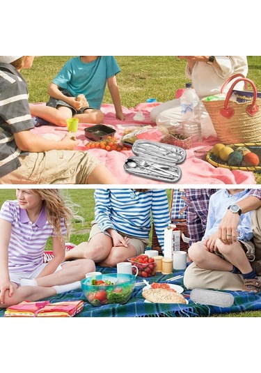 Katlanır Sofra 304 Paslanmaz Çelik Kore Bıçak Çatal Kaşık Çubuklarını Saman Taşınabilir Sofra Seti Seyahat Çubuklarını GÜmüş