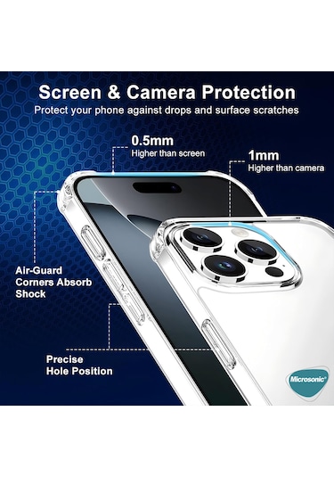 Microsonic Apple Uyumlu iPhone 16 Pro Max Kılıf Shock Absorbing Şeffaf -