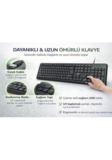 Yk Design Yk-40 Kablolu Standart Klavye Usb Q Türkçe Tuş Dizilimi Siyah