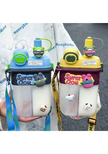 Yaz Saman Fincan Çift Içecek Çocuk Su Bardağı Kadın Öğrenciler Için Bölünmüş Bin Plastik Çift Bin Taşınabilir Su Isıtıcısı-800Ml Yeşil