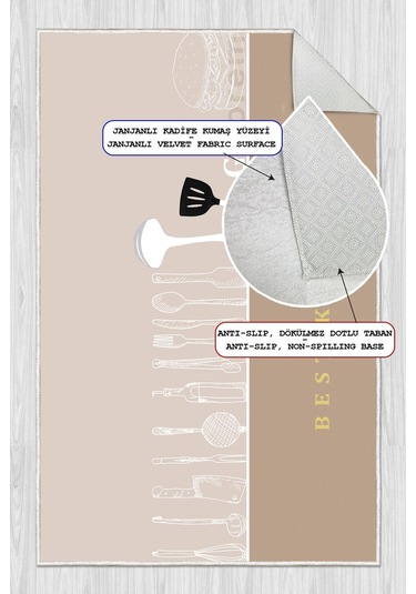 Dijital Baskılı Dekoratif Kaymaz Taban Yıkanabilir Halı Best Kıtchen Desenli Utfak Halısı Yolluk Salon Halısı