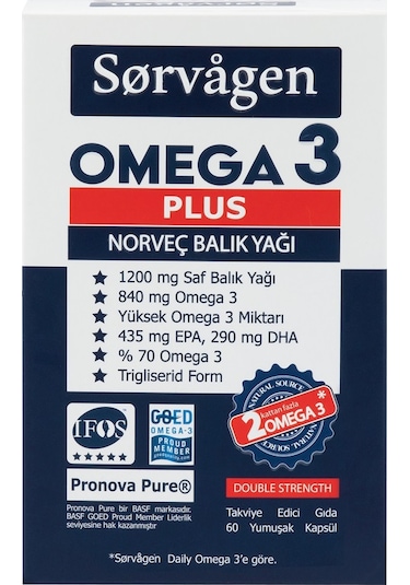Sorvagen Omega 3 Plus Saf Norveç Balık Yağı. 60 Kapsül. 1200Mg