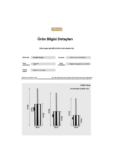 304 Paslanmaz Çelik Banyo Tuvalet Fırçası Altın 14 Cm Altın