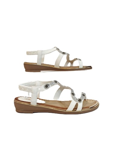 Pepita B160 Beyaz Taşlı Lastikli Şık Kaymaz Bayan Sandalet Beyaz