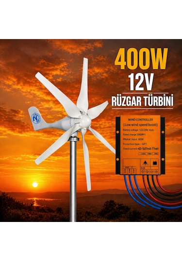 400w 12v Rüzgar Türbini + Şarz Kontrol Cihazı