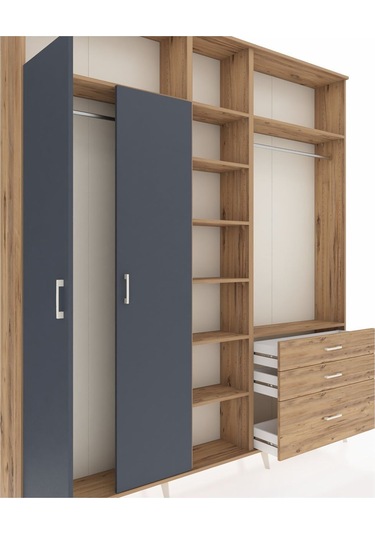 Arges Dolap 9 Raflı 3 Çekmeceli 2 Askılı 220x30x243 Çam-antrasit/çam Antrasıt/atlas Çam