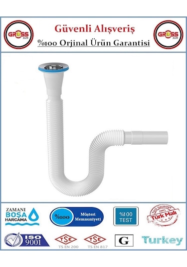 Lavabo Gider Sifonu Körüklü - Uzun Beyaz