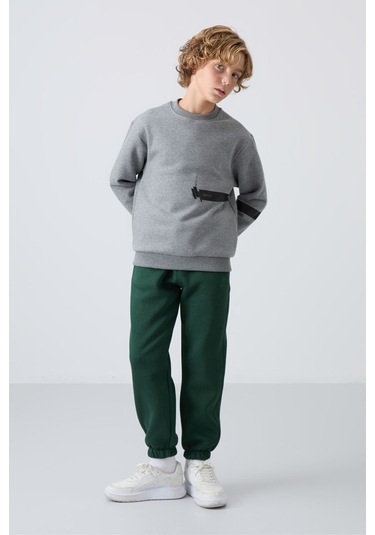 Tommy Life Çam Yeşil Pamuklu Kalın İçi Tüylü Yumuşak Dokulu Standart Fit Baskılı Erkek Çocuk Eşofman Alt - 112 Çam Yeşili