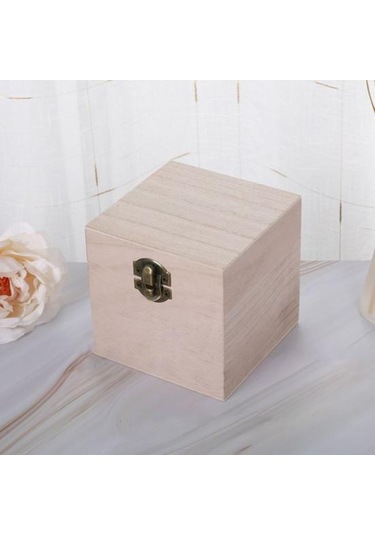 Depolama Tutucu Retro Tarzı Kapaklı Tasarım Kare Şekilli Ahşap Vintage Takı Küçük Öğeler İçin Saklama Kutusu Natural