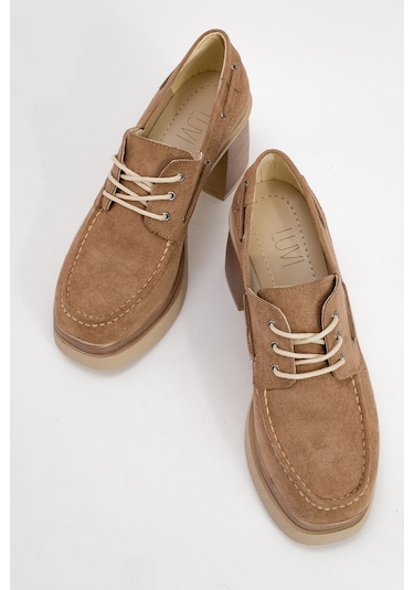 Dudley Koyu Bej Süet Bağcıklı Kadın Platform Topuklu Ayakkabı Koyu Bej