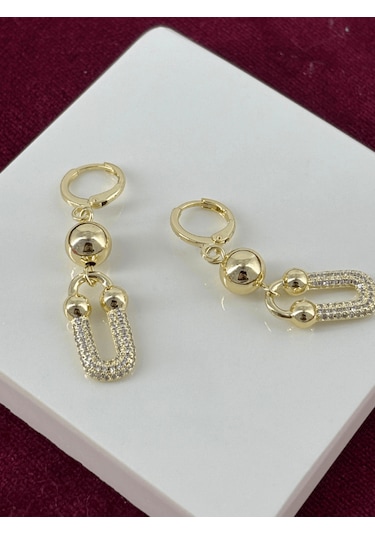 Altın Toplu Taşlı Sallantılı Gold Küpe Gold