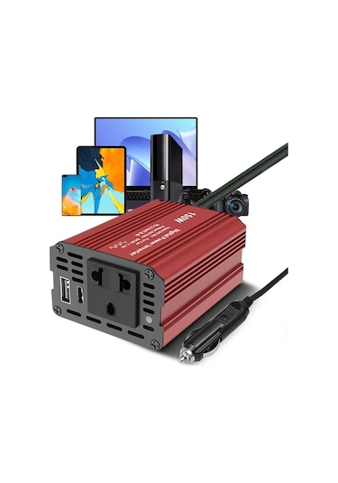 12v'den 220v'ye 150w Oto İçin İnverter, Usb Ve Type-c Hızlı Şarj, Tam Koruma, Alüminyum Kasa - Es-154c Avrupa Standartı