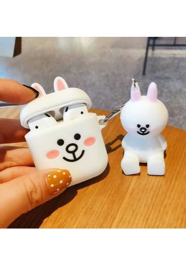 Iphone 1/2. Nesil Uyumlu Koruyucu Bluetooth Kulaklık Kılıfı Figürlü Tavşancık Airpods 1/2. Nesil