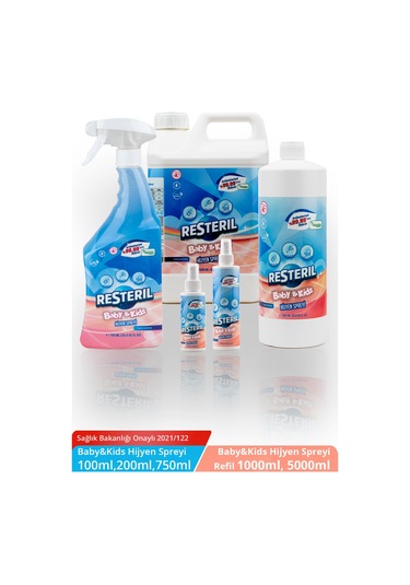 Resteril Doğal Alkolsüz Bebek Çocuk Dezenfektan Su Bazlı Hijyen Sprey Seti 5'li