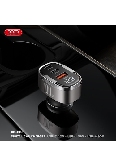 100w Pd Pps Hızlı Araç Şarj Aleti Type-c & Lightning & Usb-a 3 Portlu Voltaj Göstergeli Adaptör
