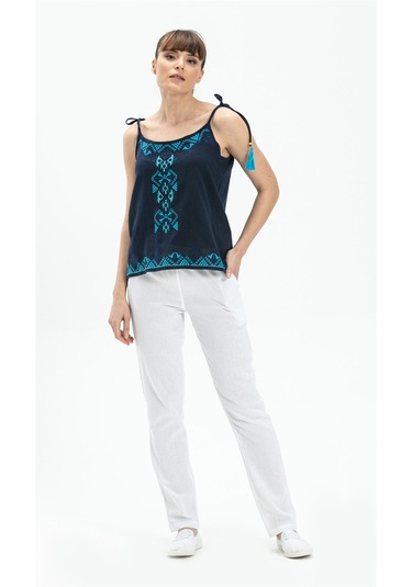 Askılı Şile Bezi Atiye Bluz Lacivert Lcvt