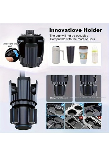 Xuweiwei Black Katlanabilir Klips Versatile 2si 1 Arada Araç Cup Ve Tablet Tutucu Uzatılabilir Kol 360 Döner Taban 4-12.9" Telefon Tabletler İçin