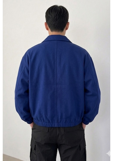 Tarz Cool Erkek Oversize Bomber Ceket Fermuarlı Basic Günlük Şık Mont Lacivert