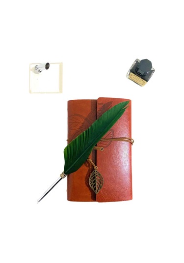 Kişiye Özel Kutulu Divit Kalem Ve Deri Kaplı Anı Defteri Yeşil