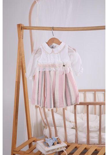 Bayramlık Düğünlük Tül Kol Detaylı Kız Bebek Çocuk Elbise 13904 001