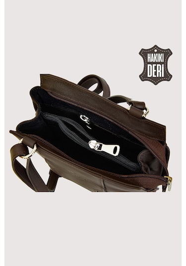 Hakiki Deri Kadın Deri Omuz Çantası Kahverengi Smr562 Kahverengi