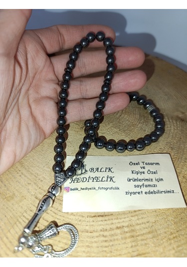 Doğaltaş Tespih-bileklik Takım Ahşap Kutulu /hematit Taşı Hmtt-10 Gri - Siyah