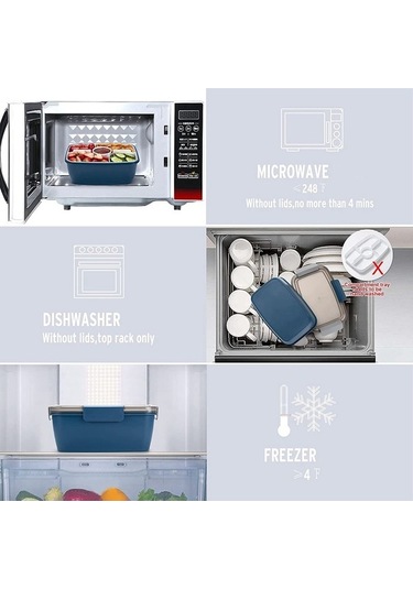 Ulzyvf Bölmeli Salata Kabı Mavi 2000ml Öğle Yemeği Mavi