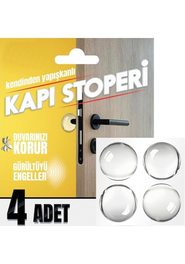 Yapışkanlı Kapı Stoperi Kapı Kolu Çarpma Engelleyici Şeffaf 4adet