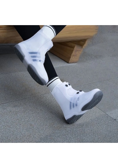 Xuweiwei Beyaz Xl 40-41 Su Geçirmez Yıkabilir Çift Tonlu Non-slip Bot Kılıfları Düğmeli Kapama Beyaz