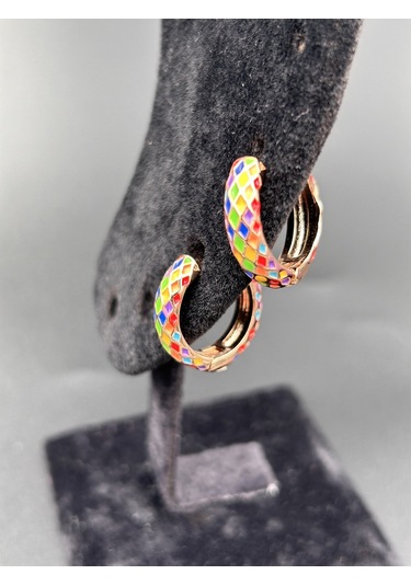 Çelik Mineli Desenli Kadın Halka Gold Küpe Günlük Gold