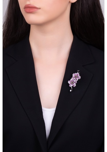 Begonvil Siyah Rodyum Kaplama Gümüş Broş Siyah