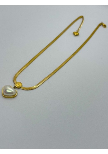 Bhs Life Kadın İtalyan Zincir Çelik Beyaz Kalp Tasarımlı Kolye Gold