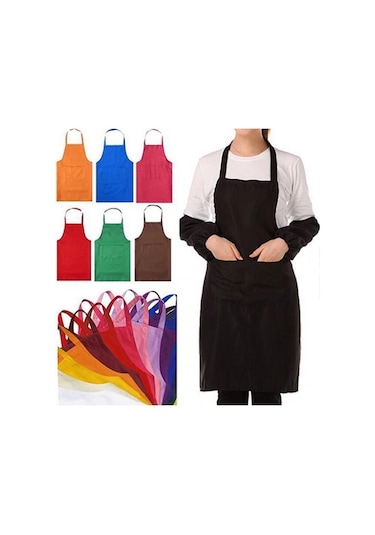 Bordo Unisex Basit Saf Renk Mutfak Restoran Önlüğü Cepli Pişirme Önlüğü