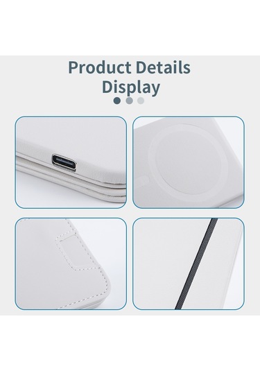 Fld-f5 3'ü 1 Arada Manyetik Kablosuz Şarj Cihazı Katlanabilir Kart Çantası Cep Telefonu Tutucu Bej