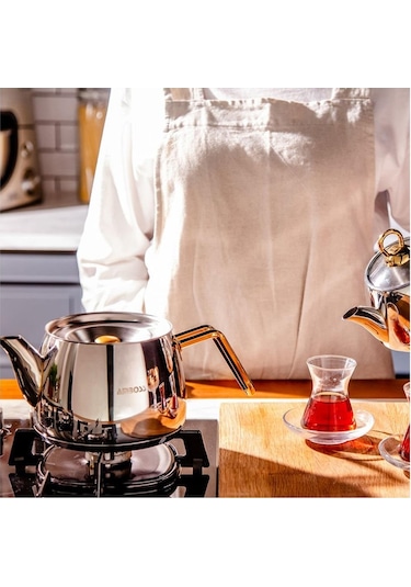 Amboss Aquamarine Çaydanlık Gold Kulplu - Orta Boy Aqu-4622