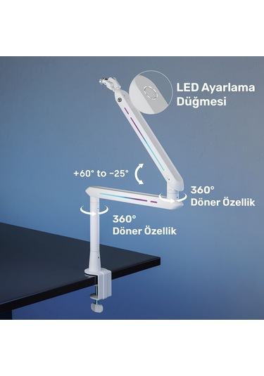 Npo Std191lw Elysium Profesyonel Rgb Işıklı Amortisörlü Yayıncı Stüdyo Mikrofon Kolu