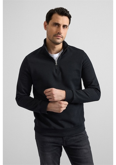 Süvari Siyah Regular Düz Yarım Balıkçı Yaka Sweatshirt Ssw2013700001-s09 Siyah