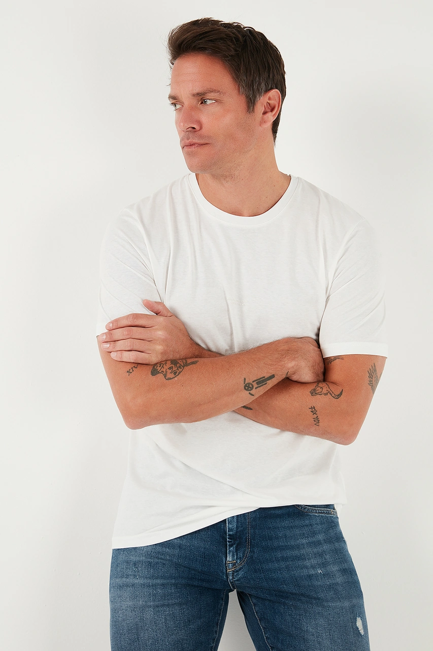 Buratti Yazı Detaylı Pamuklu Regular Fit Bisiklet Yaka Erkek T Shirt 59020203 Ekru