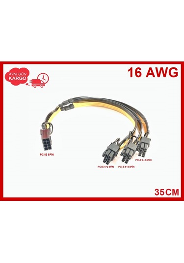 8 Pin 3 Port Erkek Ekran Kartı Güç Çoklayıcı Kablo Pcı-e Molex Dönüştürücü Kablo 16awg Sarı