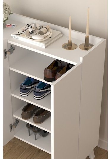 Bofigo 3 Kapaklı Ayakkabılık 8 Raflı Ayakkabılık Çok Amaçlı Dolap Ayakkabı Dolabı Kumsal Beyaz
