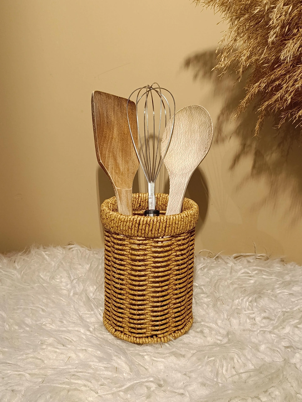 Hasır Rattan Yuvarlak Kaşıklık / Organizer Diğer