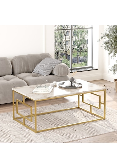 Robin Home Atlantis Gold Metal Orta Sehpa Mermer Desen