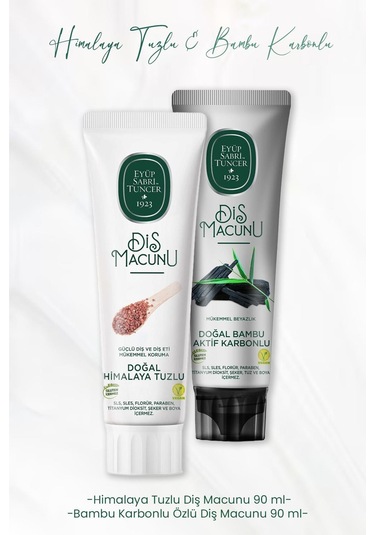 Eyüp Sabri Tuncer Bambu Aktif Karbonlu + Himalaya Tuzlu Diş Macunu 2 x 90 ML