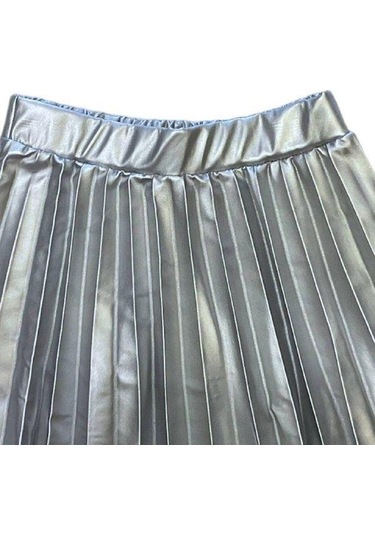 Kız Bebek Pileli Deri Etek-14903 Gümüş