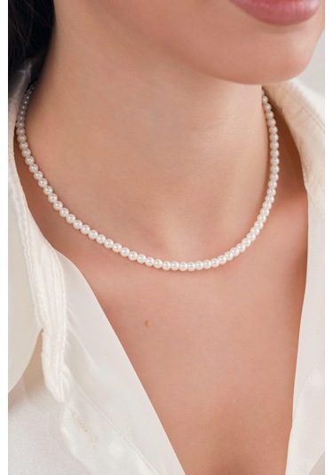 Tmt Silver Gümüş Beyaz İnci Choker Tasma Kolye