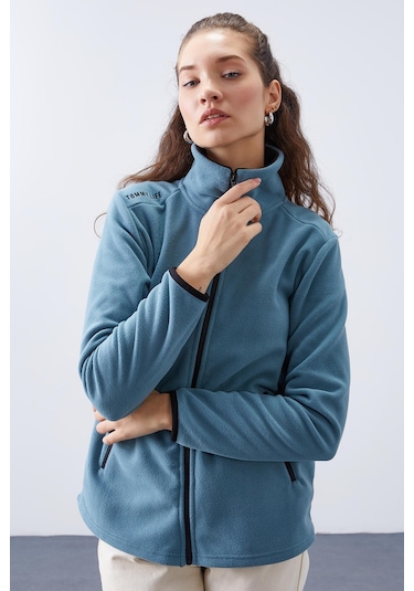 Tommy Life Mint Yeşili Dik Yaka Fermuarlı Rahat Form Kadın Polar Sweatshirt - 97173 Mint Yeşili