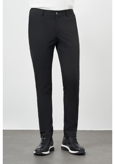 Siyah Düz Bez Ayağı Esnek Yan Cep Slim Fit Casual Pantolon 1003245159 Siyah