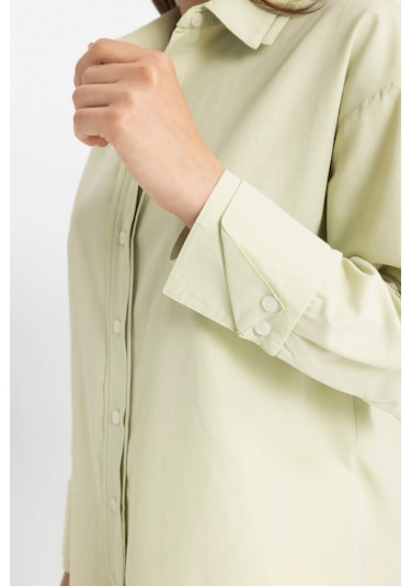 Defacto Relax Fit Poplin Uzun Kollu Gömlek Tunik C9430AX24SMGN718 Yeşil